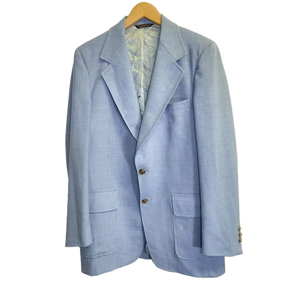 John Weitz by Palm Beach Mens 40L Sport Coat Goldtone Buttons Jacket Blazer Blue